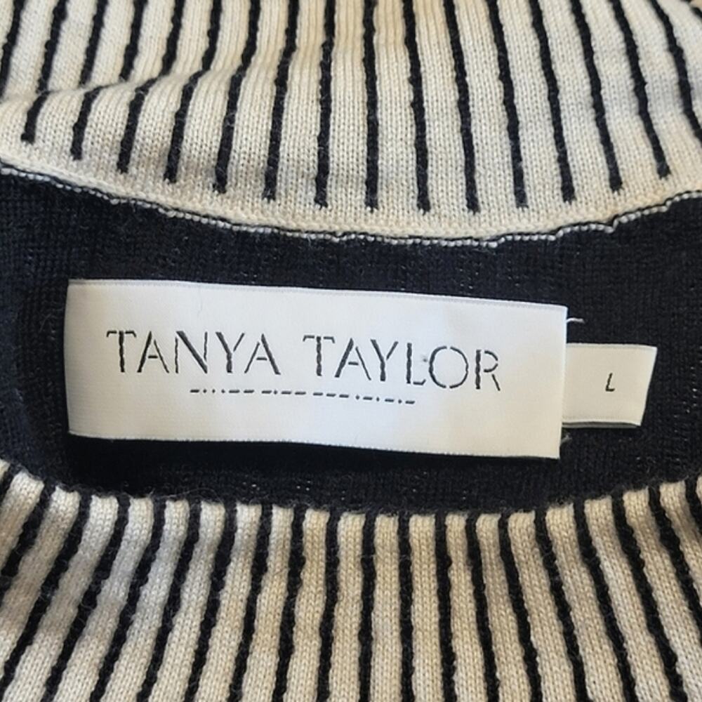 Tanya Taylor Geometric Knit Virgin Wool Sweater Round Neck Black White L Modern - Picture 11 of 13